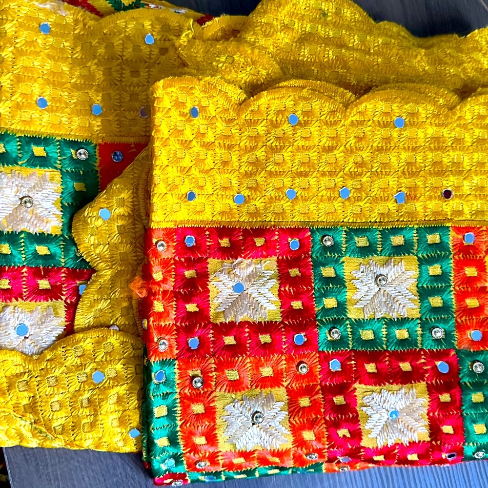 Punjabi traditional Phulkari Yellow with bright colors, brand new.